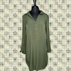 Olive green button up shirt dress